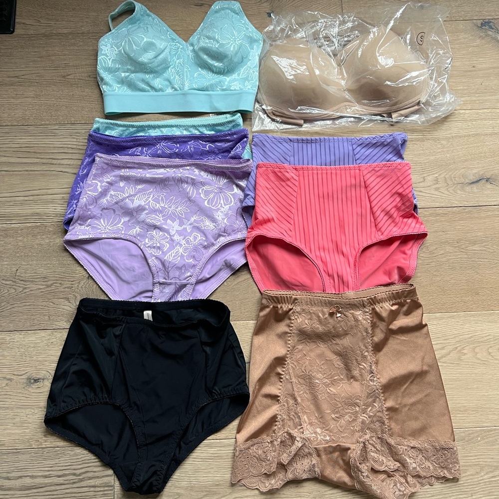 9 Piece Women's Intimates Set - 2 Bras, 7 sets of underwear. All size Small.